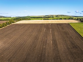 Scottish fields from a drone, Southeast Scotland, UK