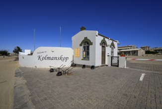 Entrance gate to the former diamond settlement of Kolmanskop, restricted diamond area, near