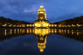 Monument to the Battle of the Nations, Lake of Tears, Blue Hour, Leipzig, Saxony, Germany