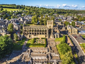Jedburgh Abbey from a drone, Augustinian Abbey, Jedburgh, Scottish Borders, Scotland, UK