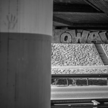 Concrete bridge with graffito in Münsingen on the Swabian Alb, Baden-Württemberg, Germany, for
