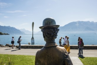 Charlie Chaplin, statue by John Doubleday, Vevey, Lake Geneva, Lac Léman, Canton of Vaud,