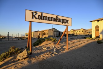 Sign Kolmanskuppe, Kolmanskuppe, near Lüderitz, Karas Region, Namibia