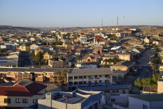 View of the old town, blue hour, Lüderitz, Karas region, Namibia
