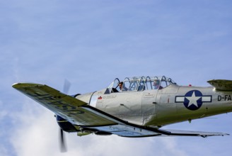 A North American AT-6D with the registration D-FAML during a flight demonstration as part of an air
