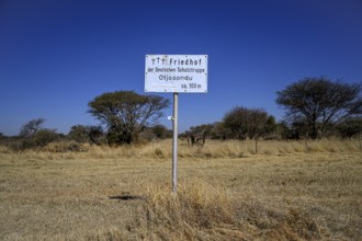Sign at the cemetery of the German Schutztruppe, Otjosondu, Otjozondjupa region, Namibia