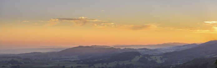 Panorama sunrise from Almhaus Hochsteinberg, Kirnberg an der Mank, Lower Austria, Austria