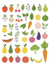 Spring and summer fruit and vegetable element set, vector illustration, AI generated