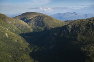 Rørsethornet hike, view over the forests and valleys of the island of Otroya or Otrøya, Møre og