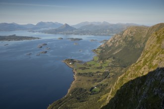 View from Rørsethornet mountain on the island of Otroya or Otrøya towards Møre og Romsdal, Norway