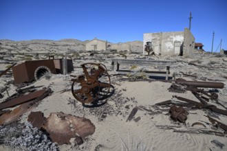 Ruined buildings in the desert sand, Pomona, restricted diamond area, near Lüderitz, Karas region,