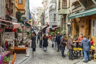 Cafe and shops in the colourful Balat district, Istanbul, Turkey