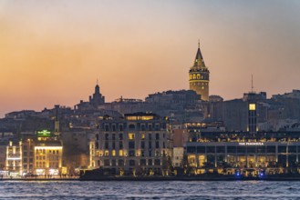 Beyoglu and the Galata Tower at dusk, Istanbul, Turkey