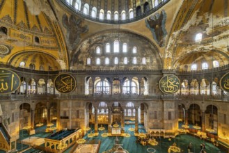 Interior of today's Hagia Sophia mosque or Church of St Sophia, former Byzantine church and museum