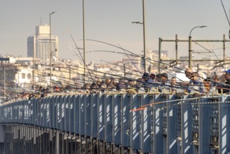 Angler on the Galata Bridge in Istanbul, Turkey