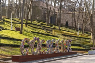 Colourful Gülhane lettering in Gülhane Park in Istanbul, Turkey