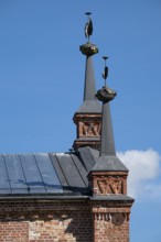 Gables with iron spires, former paper factory and mill for the production of groundwood pulp board,