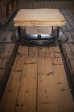 Wagon on rails for transporting cardboard, former paper factory and mill for the production of