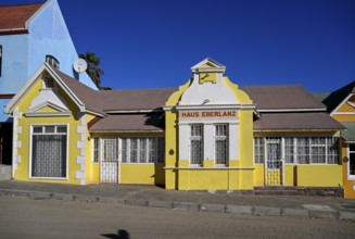 Colonial house facade of the Eberlanz House in Bergstraße, Lüderitz, Karas Region, Namibia