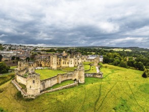 Alnwick Castle from a drone, Alnwick, Northumberland, England, United Kingdom