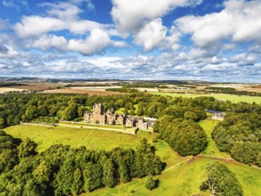 Ayton Castle from a drone, Ayton, Eyemouth, Scottish Borders, Scotland, UK