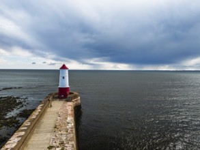 Berwick Pier and Lighthouse from a drone, Berwick-upon-Tweed, England, United Kingdom