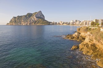 Beach promenade, Playa La Fossa-Levante, rock, Penon de Ifach, landmark, coast, city skyline,