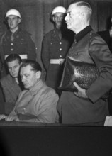 Nuremberg Trials, main war criminals, Hermann Göring and Wilhelm Keitel, standing, 1946