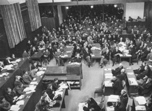 Nuremberg Trials, main war criminals, courtroom from above, Nuremberg 1946