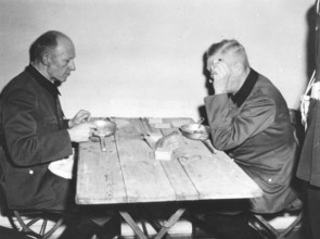 Nuremberg Trials, main war criminals, Keitel on the right, Kaltenbrunner on the left at dinner.