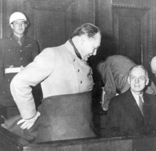 Nuremberg Trials, main war criminals, the defendants Herman Göring, and on the left van Ribbentrop,
