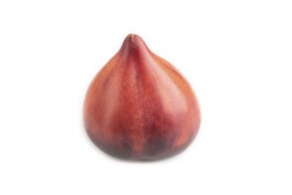 Red Heart shape tomatoes isolated on white background. Side view, copy space, healthy food,