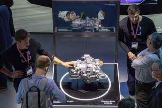 Munich, Germany - 10.9.2025: An APP290 electric motor for Volkswagen cars during the IAA Mobility