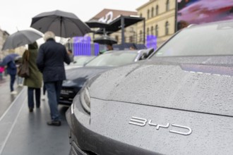 Munich, Germany - 10.9.2025: Electric cars from Chinese car manufacturer BYD during the IAA Open