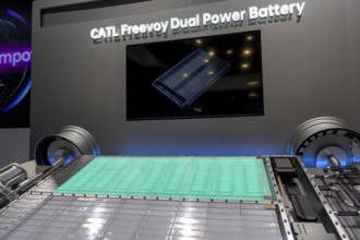 Munich, Germany - 10.9.2025: Battery technology for electric vehicles from CATL (Contemporary