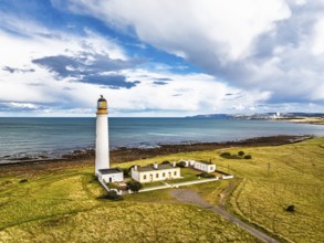 Barns Ness Lighthouse from a drone, Dunbar, East Lothian, Scotland, UK