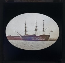 HMS Victory photographed c 1900, presumably at Portsmouth harbour, England, UK