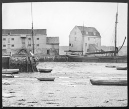 Magic lantern slide of the Tide Mill and River Deben at Woodbridge, Suffolk, England, UK c 1910