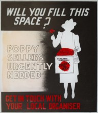 Magic lantern slide used for advertising in cinemas for poppy day sellers, UK c 1940s or 1950s