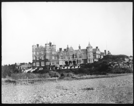 Magic lantern slide of Bawdsey Manor from the beach, Suffolk, England, UK c 1910