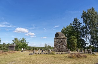 Hermann Löns Denkmal am Wietzer Berg in der Lüneburger Heide. Südheide, Niedersachsen, Deutschland