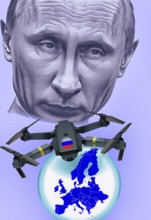 Symbolic image, Putin and Ukraine war, Russian drones over EU, sabotage by Russia, undersea cables,