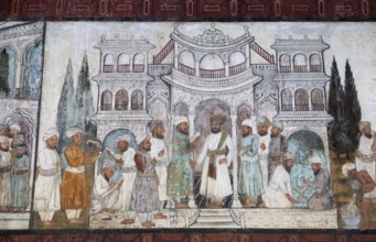 Mural painting in the Daria Daulat Bagh or Tipu Sultan's Summer Palace, Srirangapatna, Karnataka,