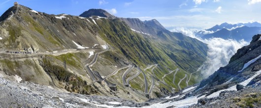 Panoramic view of the north ramp east ramp Ascent from pass road to mountain pass Alpine pass with