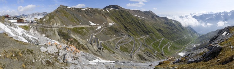 Panoramic view of the north ramp east ramp Ascent from pass road to mountain pass Alpine pass with