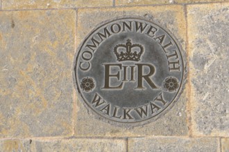Large round plaque in plate from pedestrian zone in Valletta capital of Malta floor plaque with