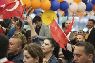 Gaziantep, Türkiye – May 28, 2023. Members of the ruling Justice and Development Party (AKP) follow