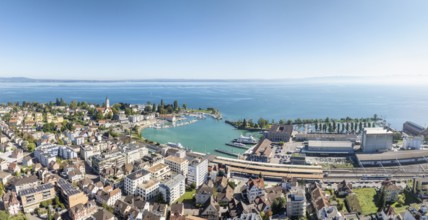 The town of Romanshorn with the main railway station, harbour area, ferry port, marina, aerial