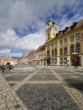 Old town centre and town hall in Baroque style, protected cultural monument, Roland Fountain,