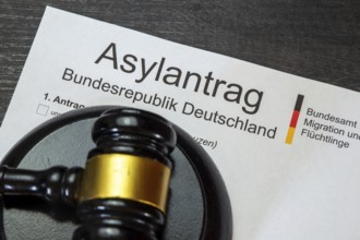 Symbolic asylum application and judge's gavel